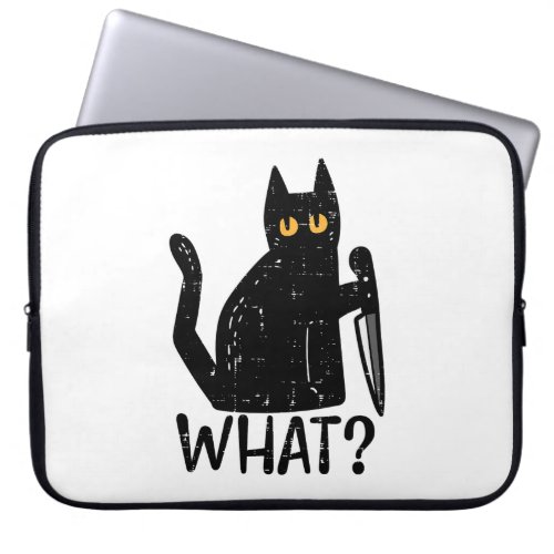 Black Cat What Knife Funny Murderous Halloween Pet Laptop Sleeve