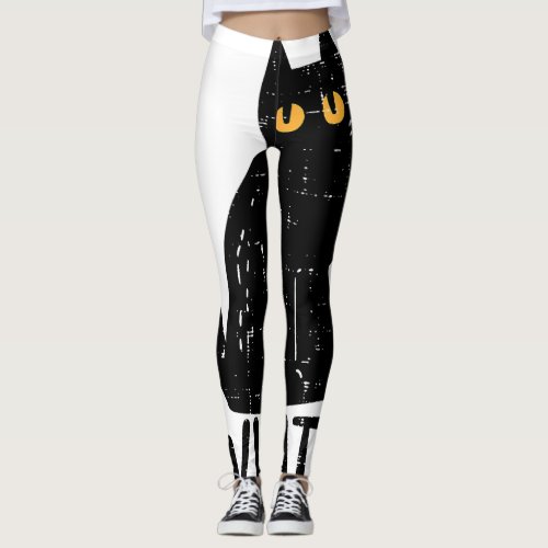 Black Cat What Knife Funny Murderous Halloween Pet Leggings