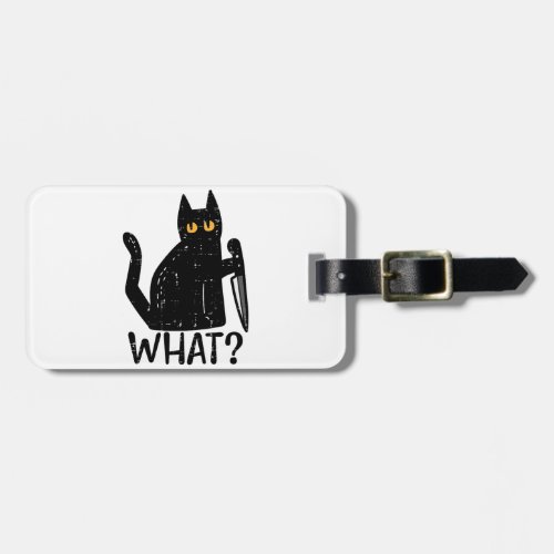 Black Cat What Knife Funny Murderous Halloween Pet Luggage Tag