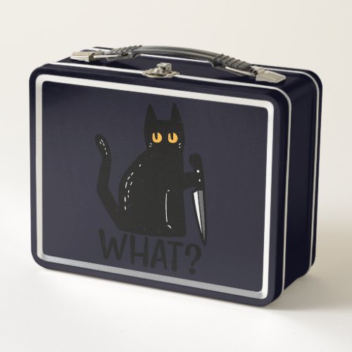 Black Cat What Knife Funny Murderous Halloween Pet Metal Lunch Box