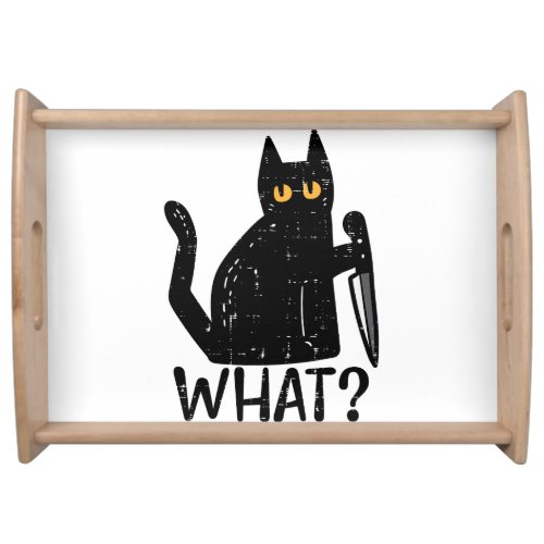 Black Cat What Knife Funny Murderous Halloween Pet Serving Tray