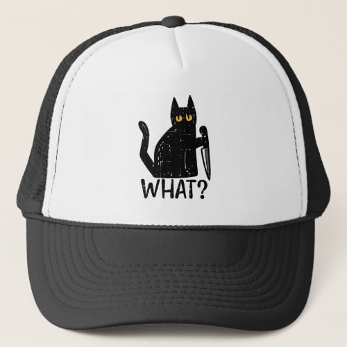 Black Cat What Knife Funny Murderous Halloween Pet Trucker Hat