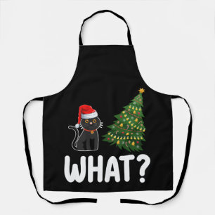 Black Cat What Pushing Christmas Tree Funny Apron