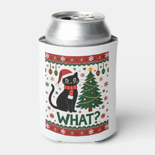 Black Cat What Pushing Christmas Tree Funny Cat Xm Can Cooler