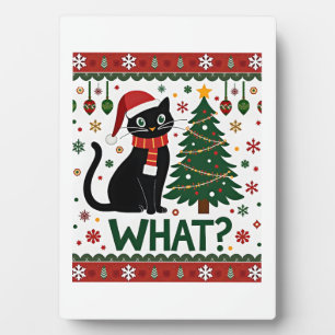 Black Cat What Pushing Christmas Tree Funny Cat Xm Plaque