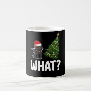 Black Cat What Pushing Christmas Tree Funny Coffee Mug