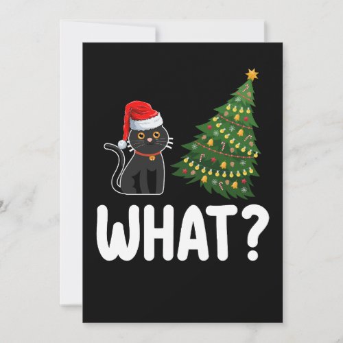 Black Cat What Pushing Christmas Tree Funny Invitation