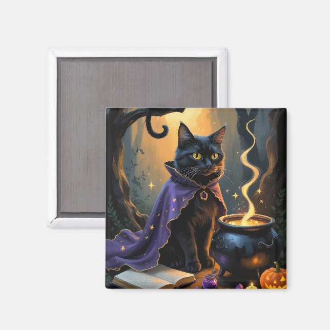 Black Cat Whimsical Halloween Painting Magnet (Front/Back)