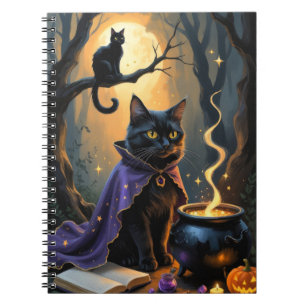 Black Cat Whimsical Halloween Painting Notebook