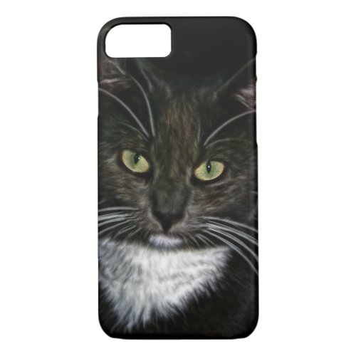 Black Cat White Bib Green Eyes iPhone 87 Case