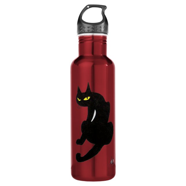 BLACK CAT  white,orange yellow Water Bottle (Front)