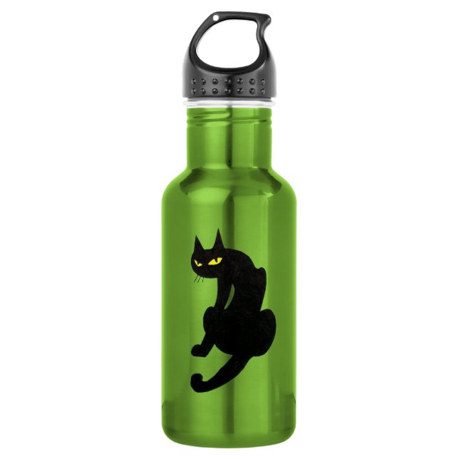 BLACK CAT  white,pink Water Bottle (Front)