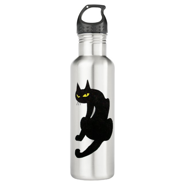BLACK CAT  white Water Bottle (Front)