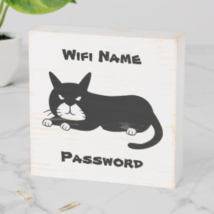 Black Cat Wifi Reminder Wooden Box Sign