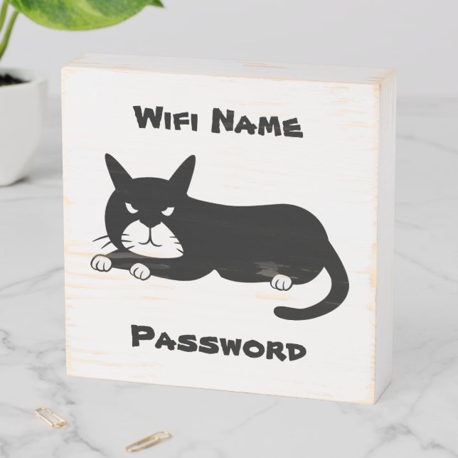 Black Cat Wifi Reminder Wooden Box Sign (In Situ Horizontal)