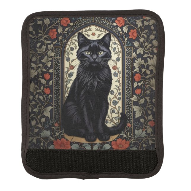 Black Cat William Morris Inspired Luggage Handle Wrap (Front)