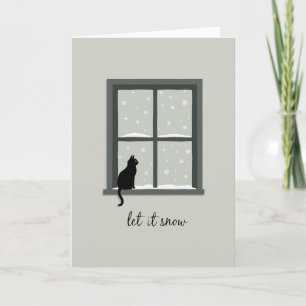 Black Cat Window Let It Snow Winter Card