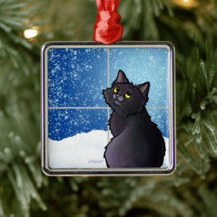Black Cat Window Metal Ornament