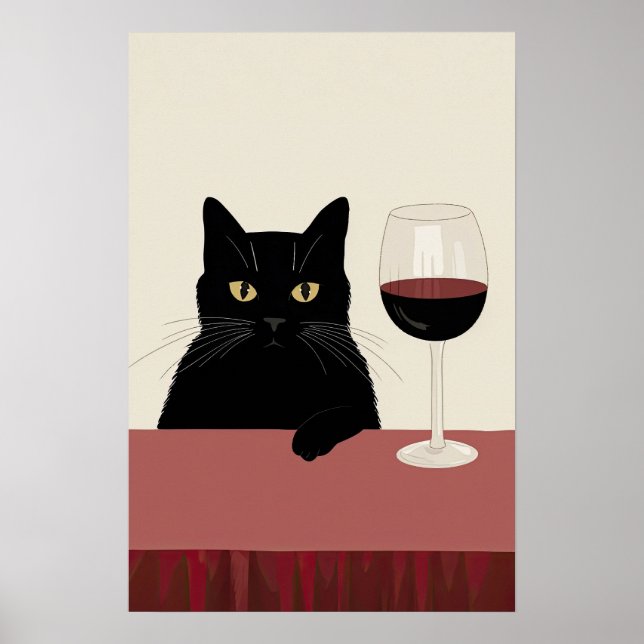 Black Cat Wine Lover Funny Poster (Front)