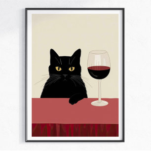Black Cat Wine Lover Funny Poster