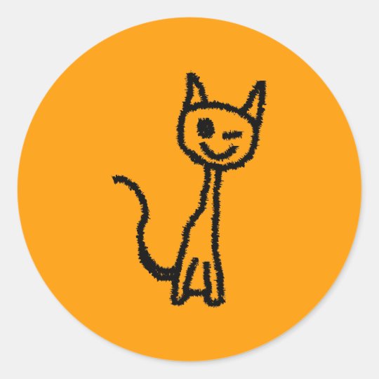 Black Cat, Winking. Classic Round Sticker