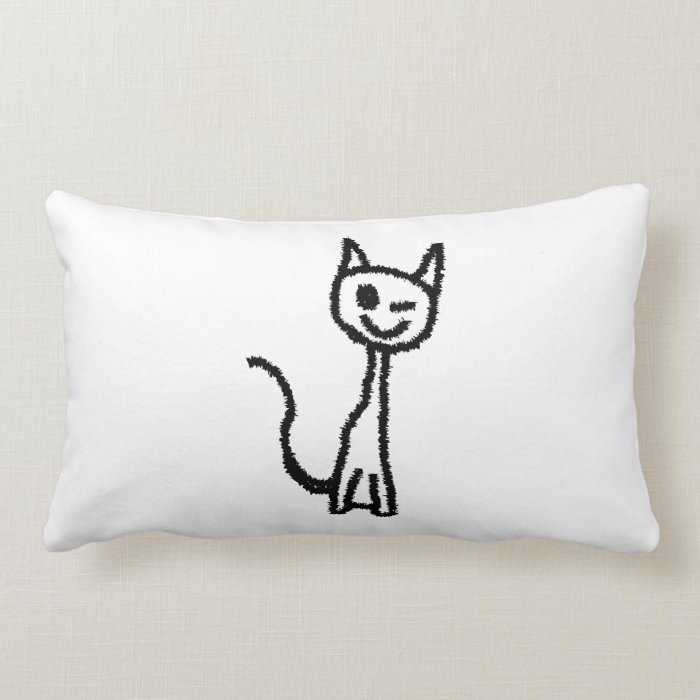 Black Cat, Winking. White background. Throw Pillow
