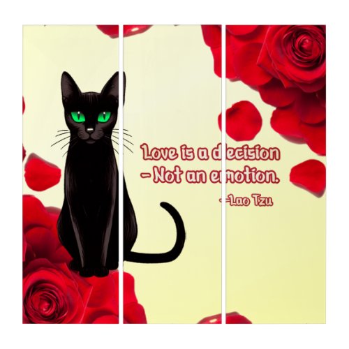 Black Cat Wisdom _ Rose Pedals  Triptych