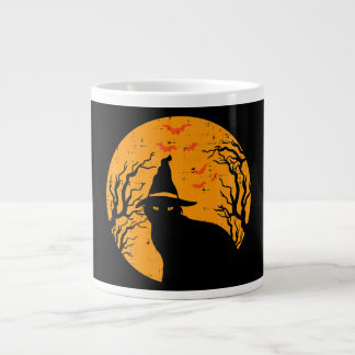 Black Cat WItch Full Moon Vintage Halloween Giant Coffee Mug