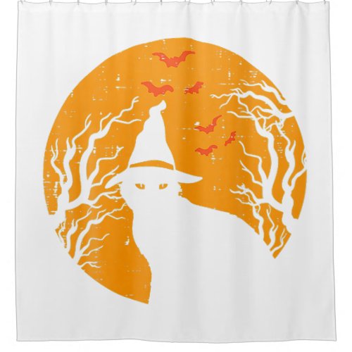 Black Cat WItch Full Moon Vintage Halloween Men Wo Shower Curtain