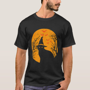 Black Cat WItch Full Moon Vintage Halloween Men Wo T-Shirt