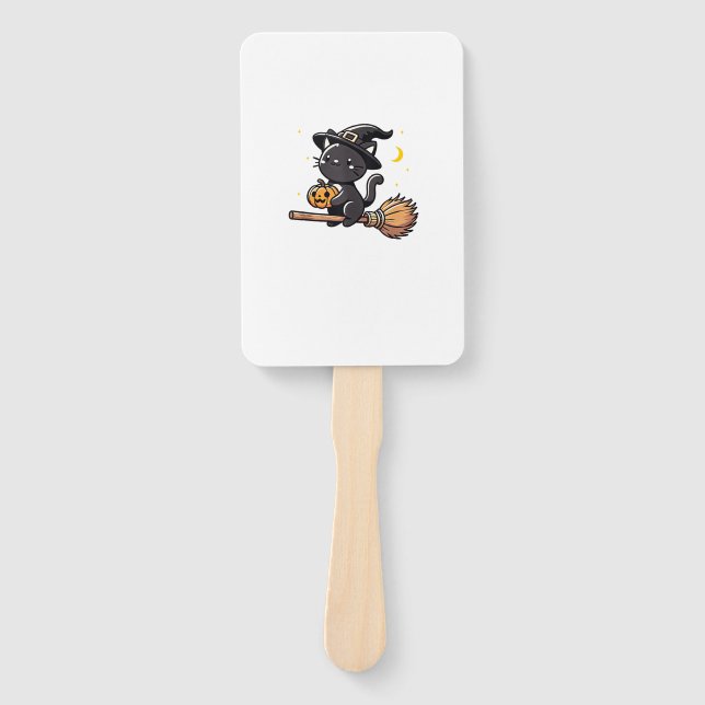 Black Cat Witch Halloween Costume Broom Stick Boys Hand Fan (Front)