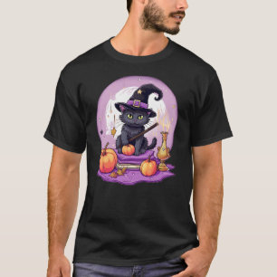 Black Cat Witch Halloween Toddler Girls Womens Moo T-Shirt