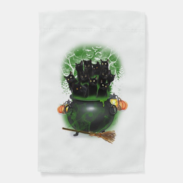 Black Cat Witch Halloween Tshirt Garden Flag (Front)