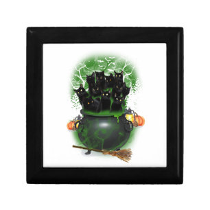Black Cat Witch Halloween Tshirt Gift Box