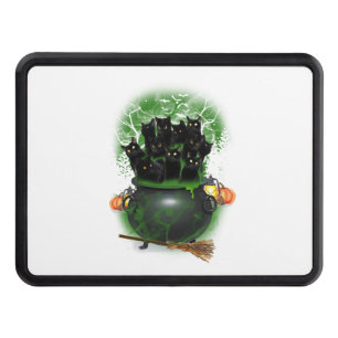 Black Cat Witch Halloween Tshirt Hitch Cover