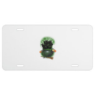 Black Cat Witch Halloween Tshirt License Plate