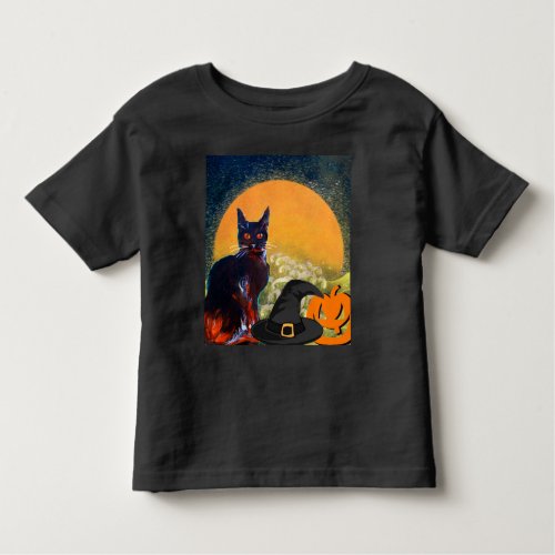 BLACK CATWITCH HAT AND PUMPKINS  HALLOWEEN PARTY TODDLER T_SHIRT