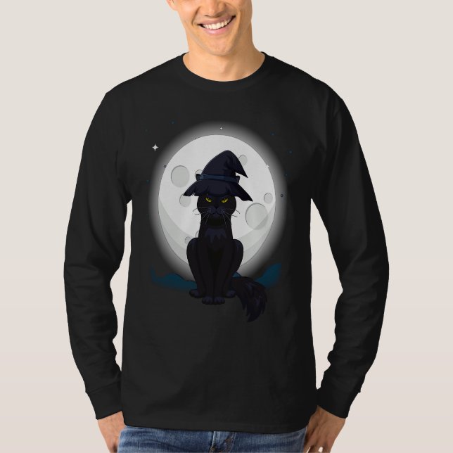 Black Cat Witch Hat Costume T-Shirt (Front)