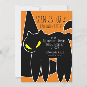 Black Cat Witch Hat Halloween Party Invitation