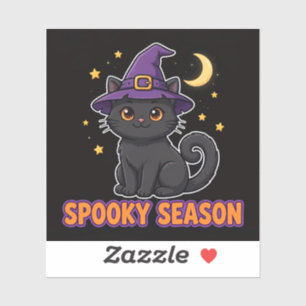 Black Cat Witch Hat Halloween Sticker