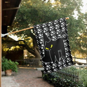 Black Cat Witch Hat Happy Halloween Fun House Flag