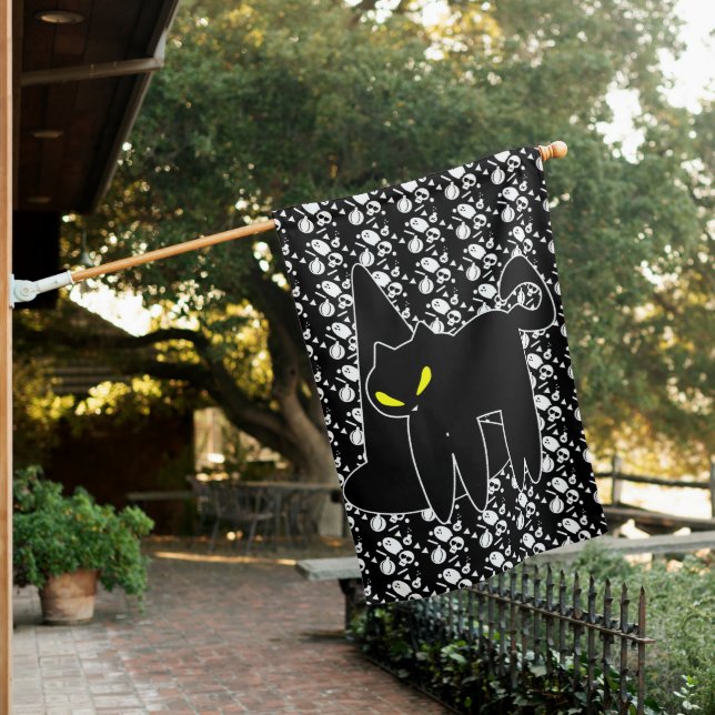 Black Cat Witch Hat Happy Halloween Fun House Flag (In SItu)