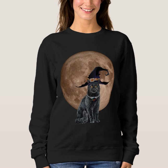Black Cat Witch Hat Moon Halloween Scary and Fun C Sweatshirt (Front)