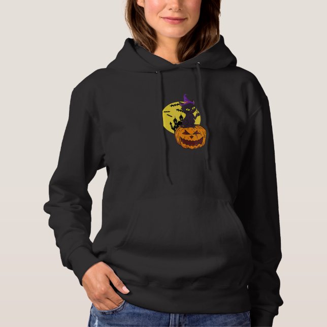 Black Cat Witch Hat Moon Pumpkin Halloween Costume Hoodie (Front)
