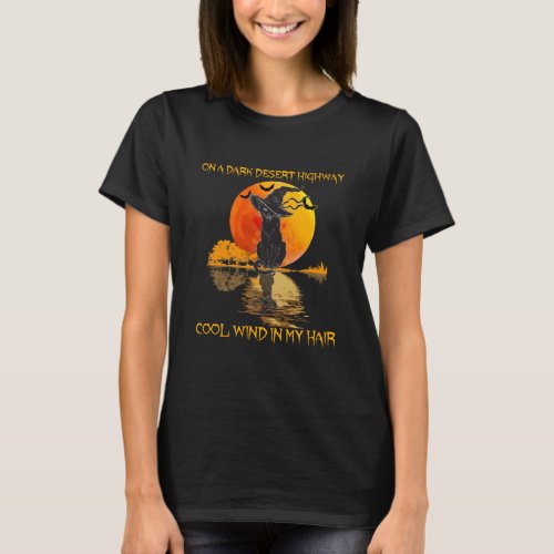 Black Cat Witch Hat On A Dark Desert Highways T_Shirt