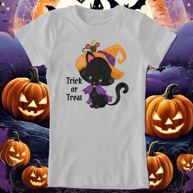 Black Cat Witch Hat Personalize Text Girl's T-Shirt (Creator Uploaded)