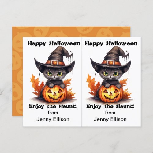 Black Cat Witch Hat School Party Halloween Card
