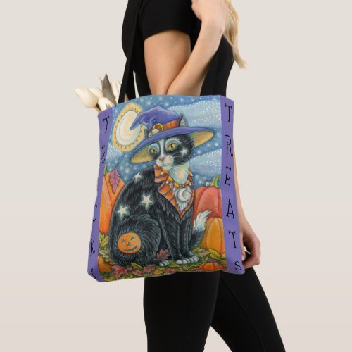 BLACK CAT WITCH  MOUSE HALLOWEEN TRICK OR TREAT TOTE BAG