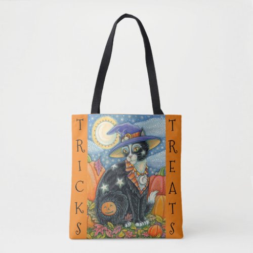 BLACK CAT WITCH  MOUSE HALLOWEEN TRICK OR TREAT TOTE BAG