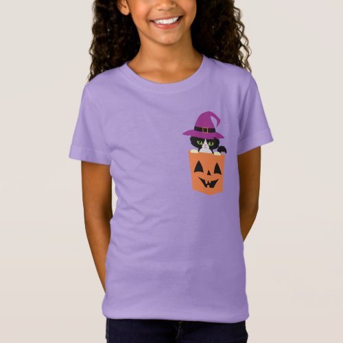 Black Cat Witch Pocket Funny Tee   Halloween kids T_Shirt